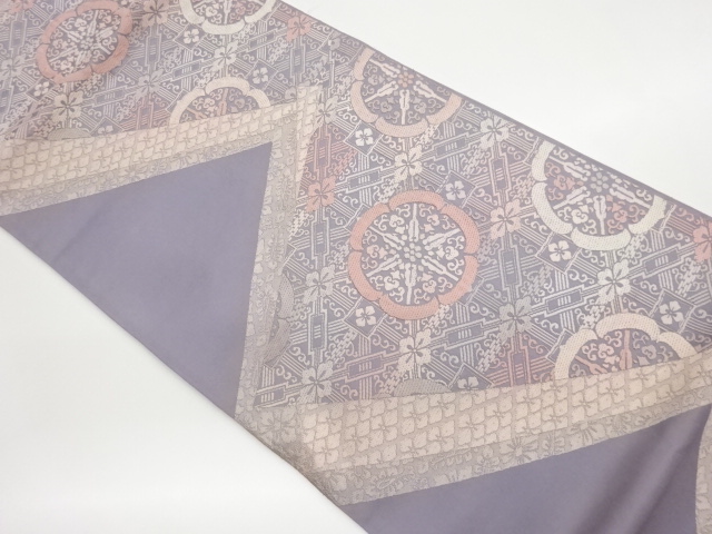 華紋・変わり格子模様織出し袋帯